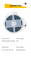 Fita de LED USB DC 5V com Dimmer Inteligente, Sensor de Leitura por Mão, Liga/Desliga